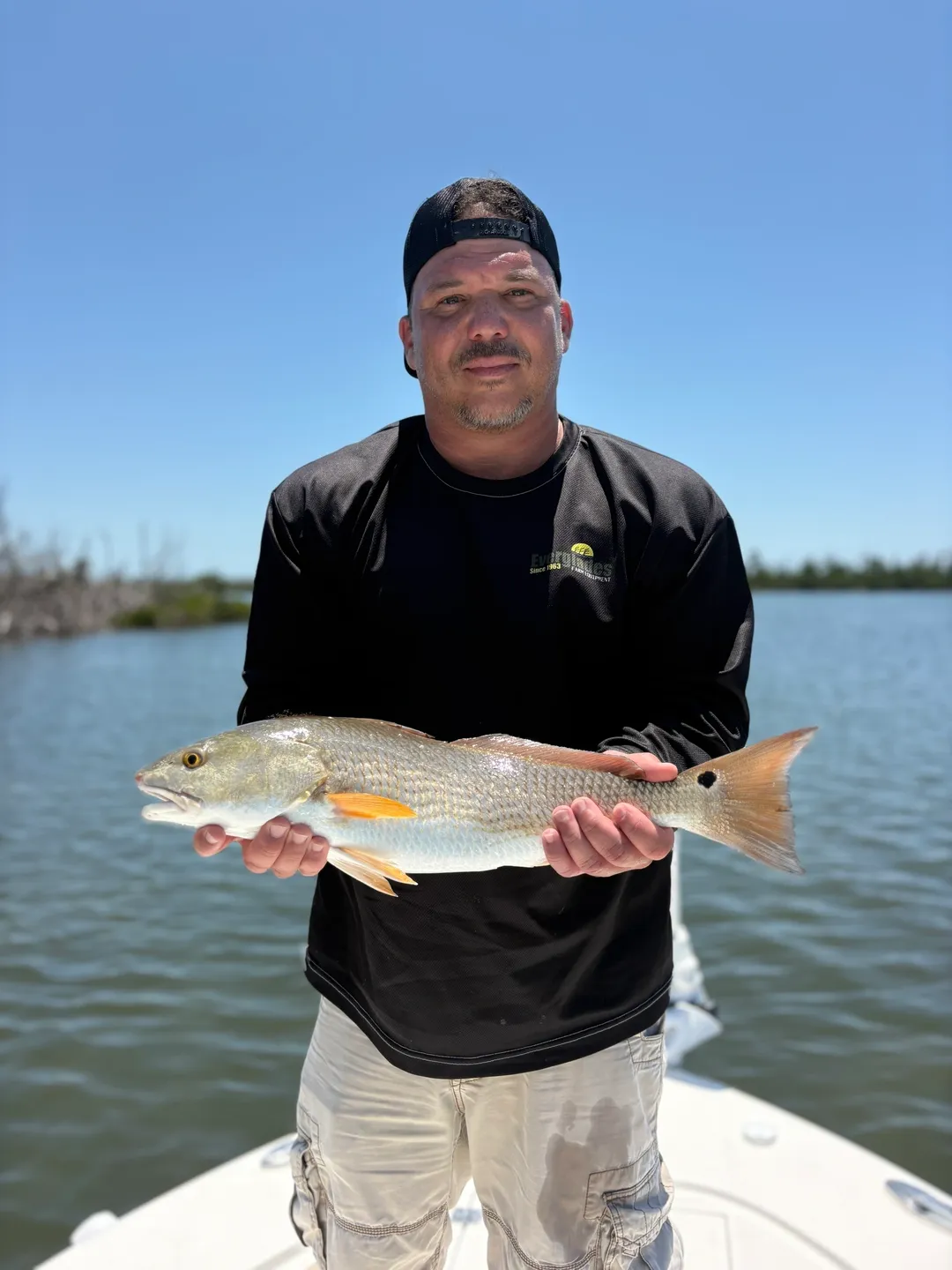Fisherman with catch on sunny day