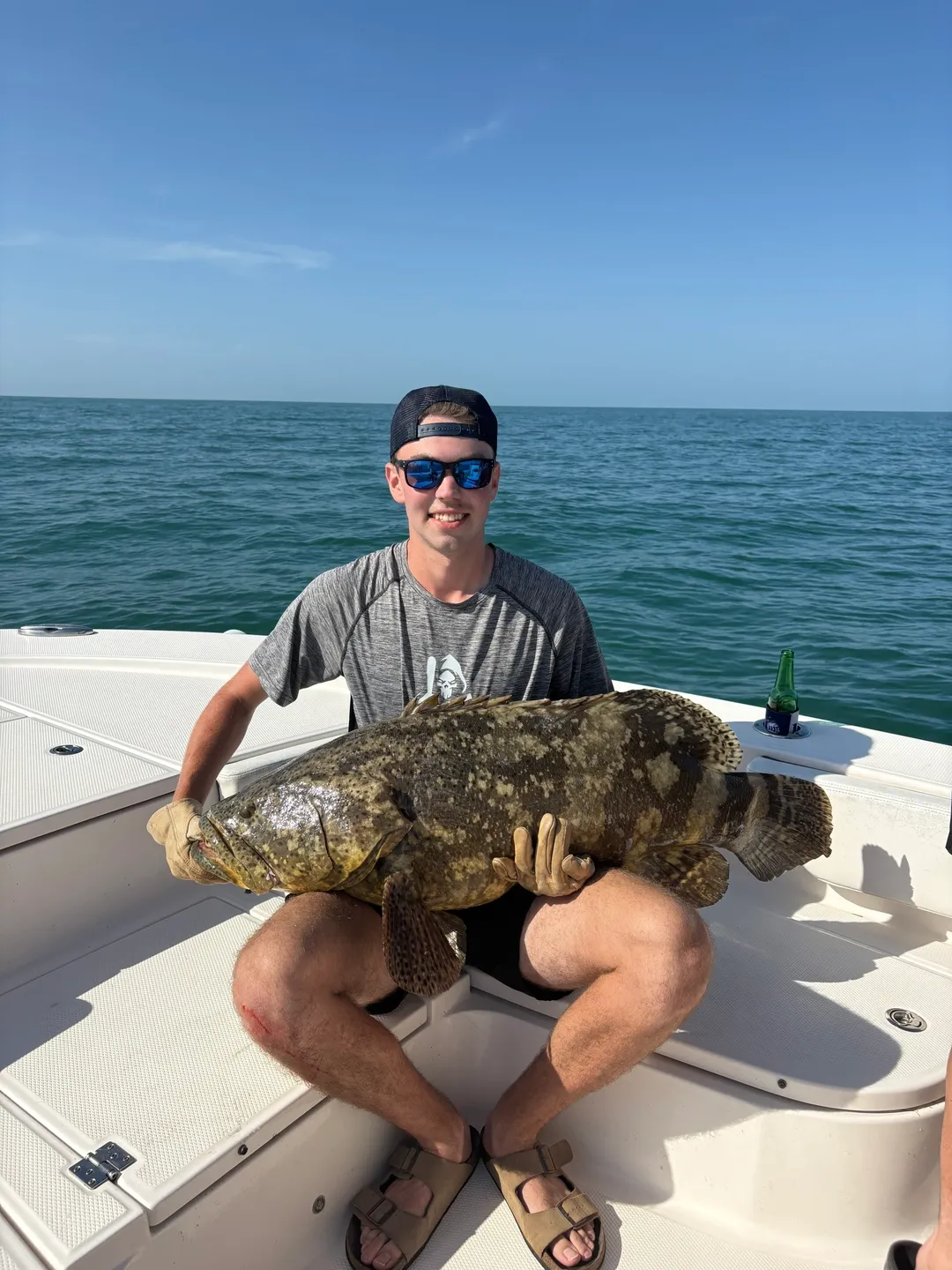 Person showcasing giant fish on sunny day
