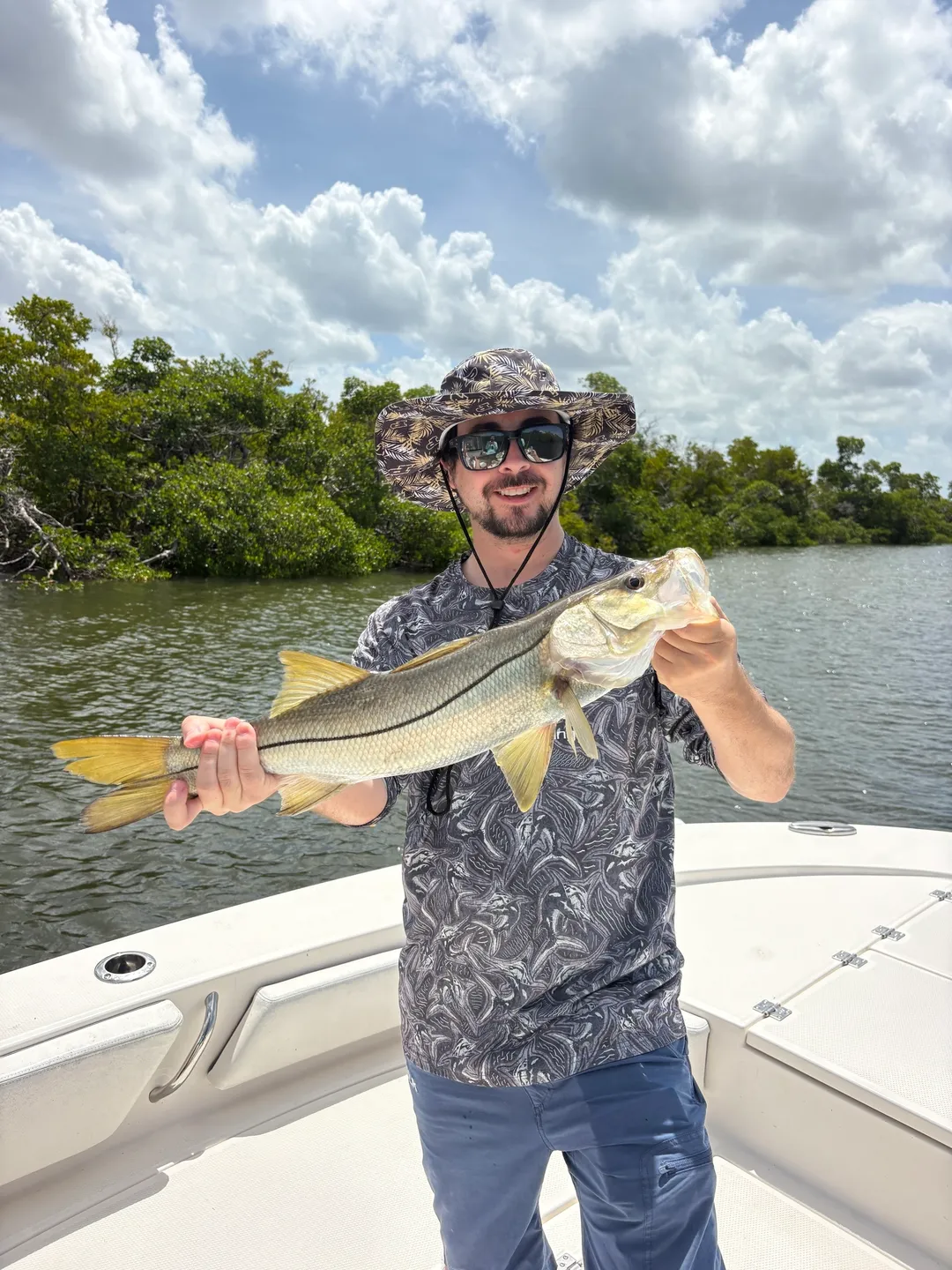 Smiling man displaying his catch